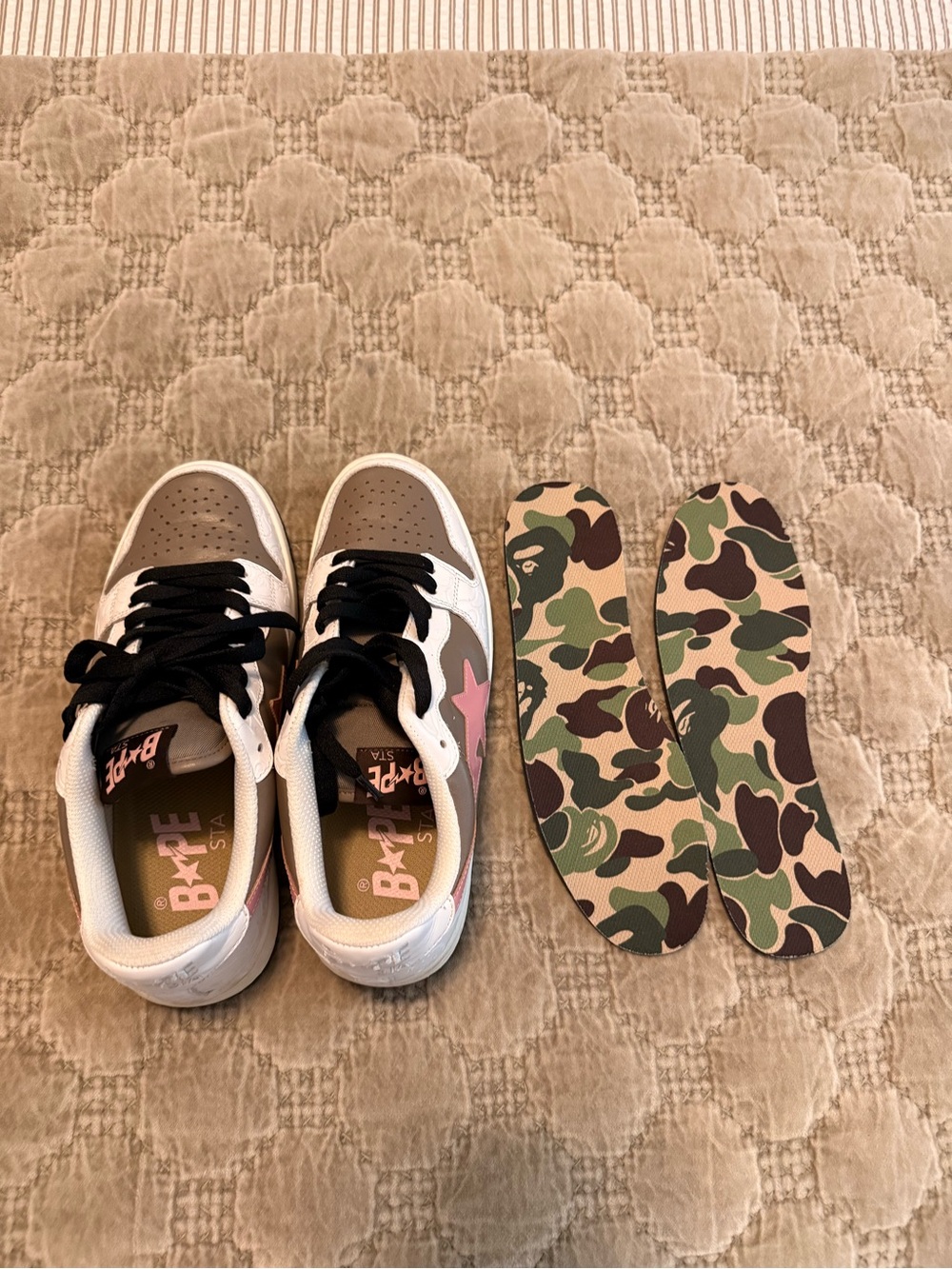 Bape Sta Low Top Sneakers in White, Brown & Pink